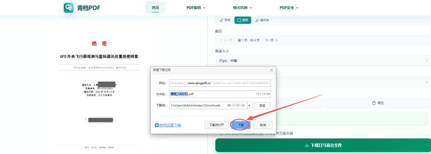 PDF打马赛克第5步 - 应用马赛克并下载文件